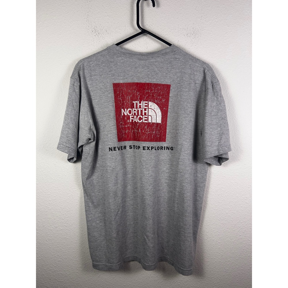 The North Face Mens Gray Red Box Logo Graphic T-Shirt Size M Short Sleeve Tee